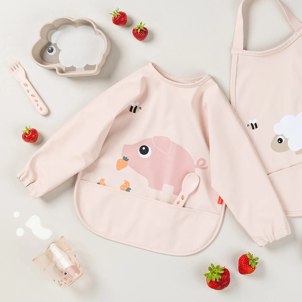 Babero con Bolsillo y Mangas Tiny Farm Rosa - Done by Deer