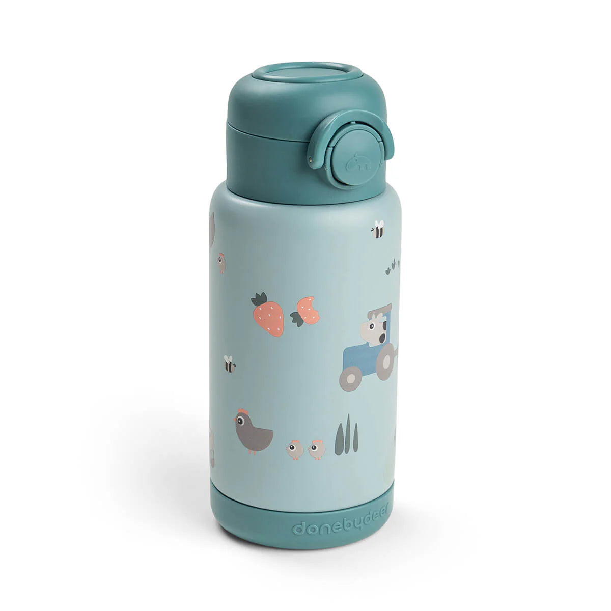 Botella Térmica con Pajita Tiny Farm Azul 340 ml - Done By Deer