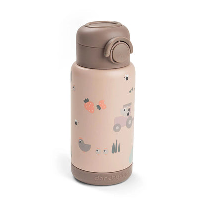 Botella Térmica con Pajita Tiny Farm Rosa 340 ml - Done By Deer