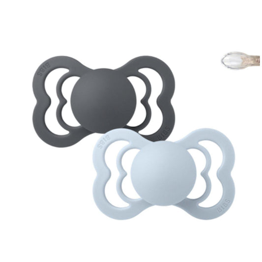 Chupetes Bibs Supreme Iron/Baby Blue Silicona +6 meses