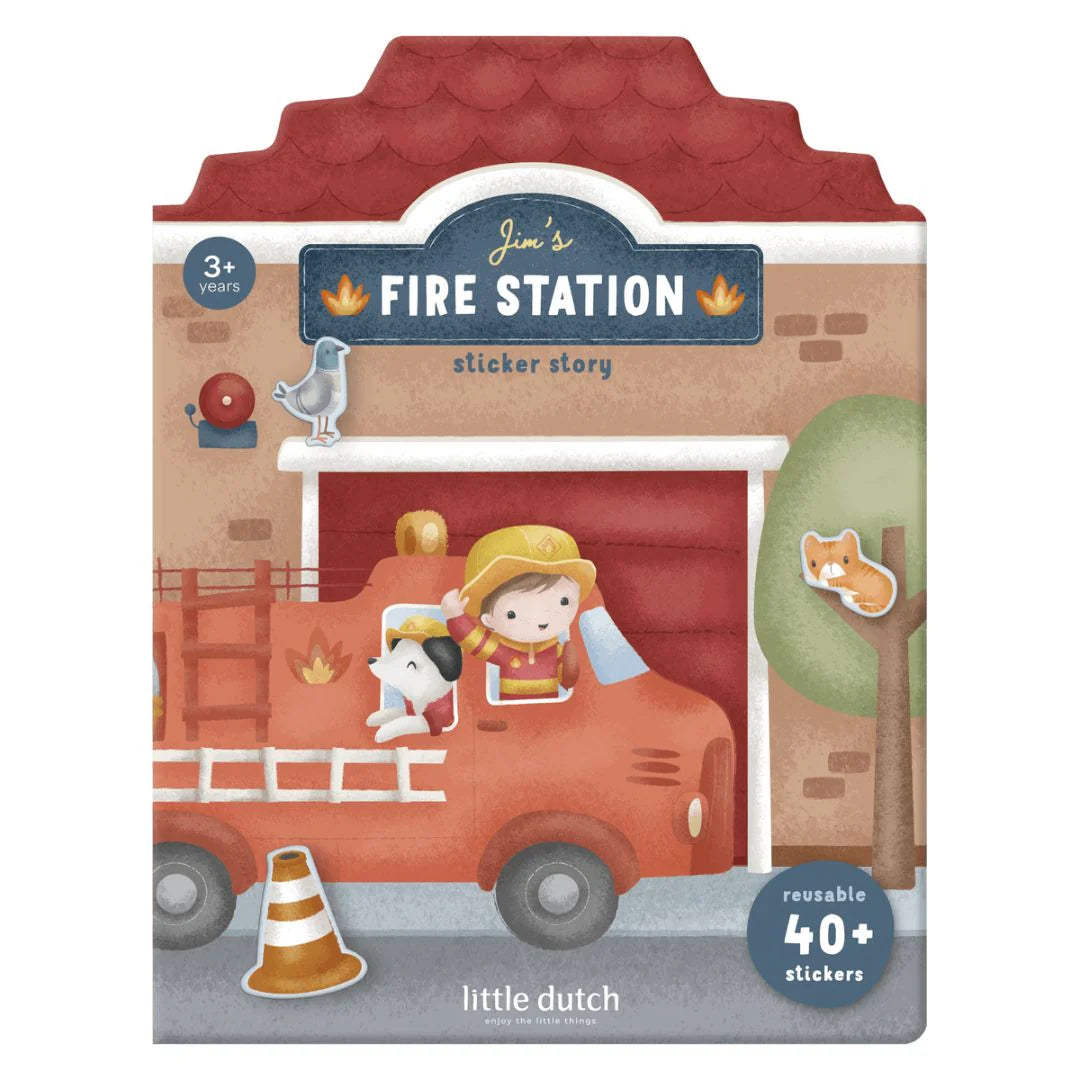 Libro Pegatinas Crea tu Historia Estación de Bomberos - Little Dutch