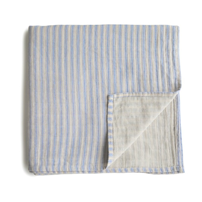 Muselina Algodón Orgánico Blue Stripe - Mushie