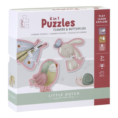 Puzzle 6 en 1 Flores y Mariposas - Little Dutch