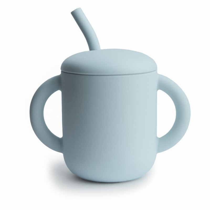 Taza Aprendizaje con Pajita Silicona Solid Powder Blue - Mushie