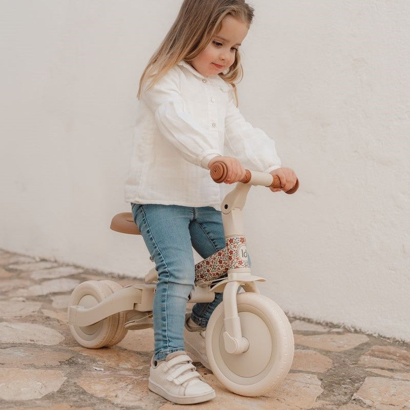 Triciclo con Barra Blanco Flores - Little Dutch