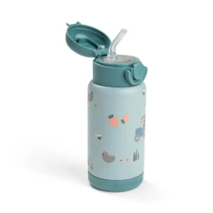 Botella Térmica con Pajita Tiny Farm Azul 340 ml - Done By Deer